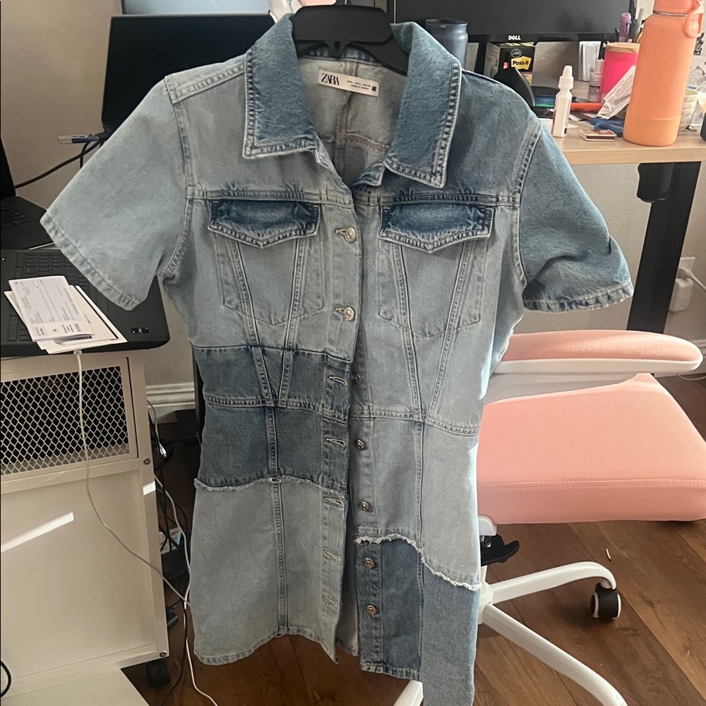 Zara Blue Patchwork Denim Dress